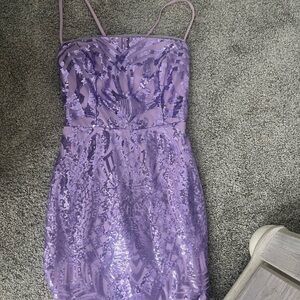 Purple Sequin Dress with Spaghetti Straps